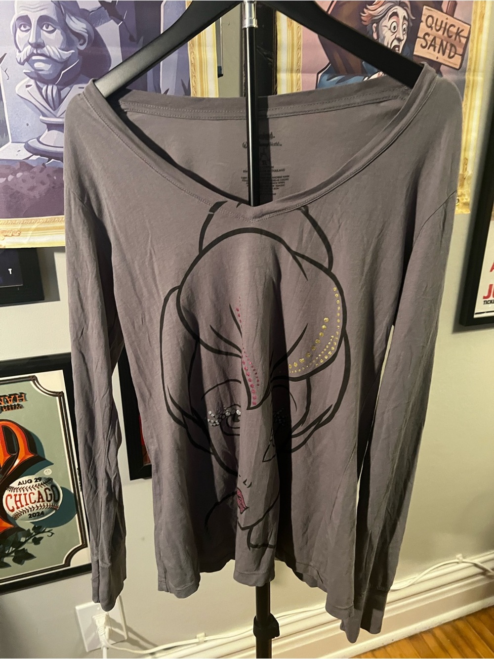 WDW Tinkerbell Women’s Gray Graphic Long-Sleeve Top
